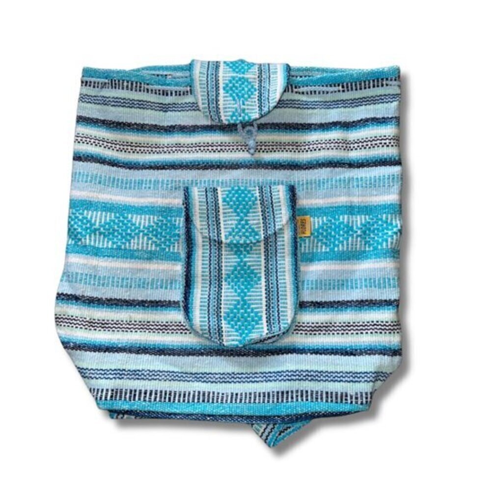 Blue woven striped cotton shoulder bag Indian Style backpack
